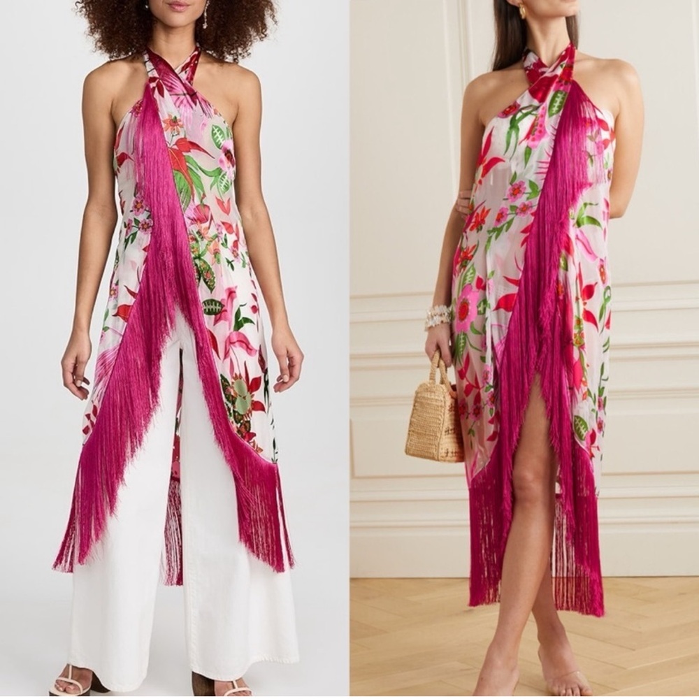 CULT GAIA Bianca Floral Silk-Blend Fringed Cover-up / Dress